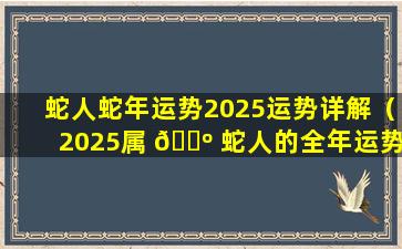 蛇人蛇年运势2025运势详解（2025属 🌺 蛇人的全年运势如 🌾 何）